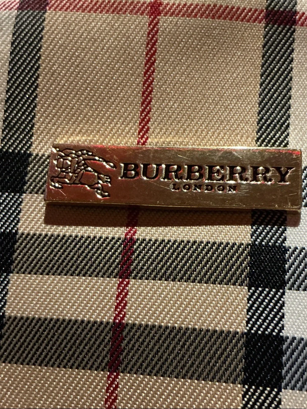 Burberry Tan Nova Check Backpack with Black & Red Accents